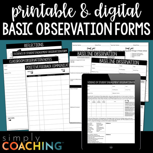 Instructional Coaching Basic Observation Forms Starter Pack