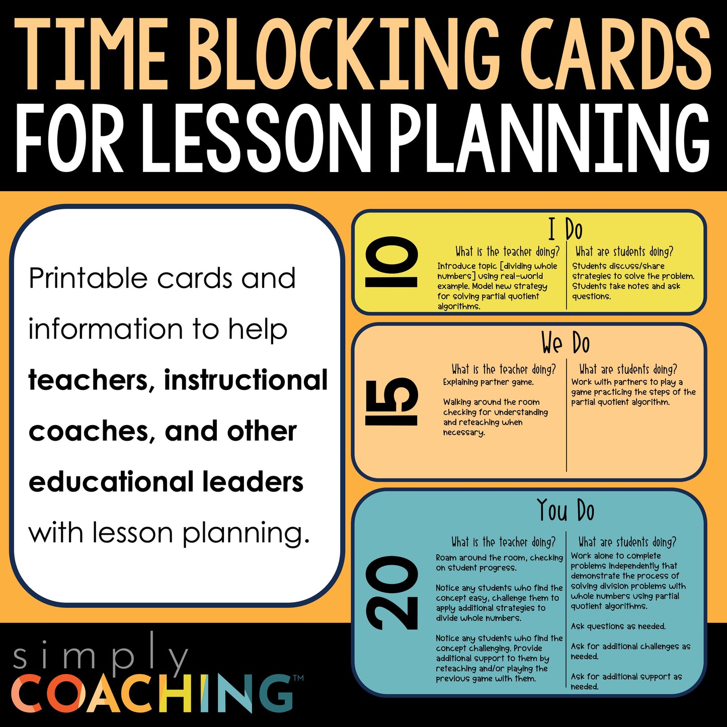 Time Blocking Cards for Lesson Planning | Instructional Coaching
