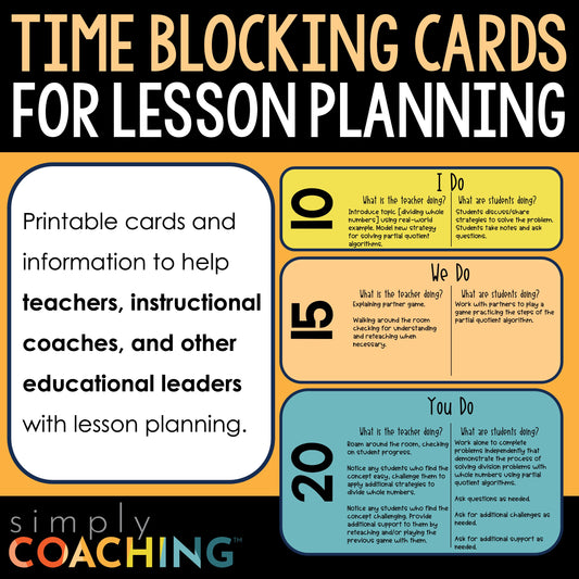 Time Blocking Cards for Lesson Planning | Instructional Coaching