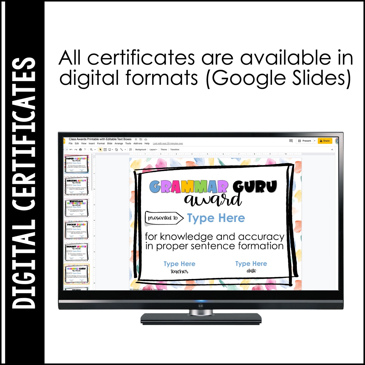 End of Year Class Awards Certificates