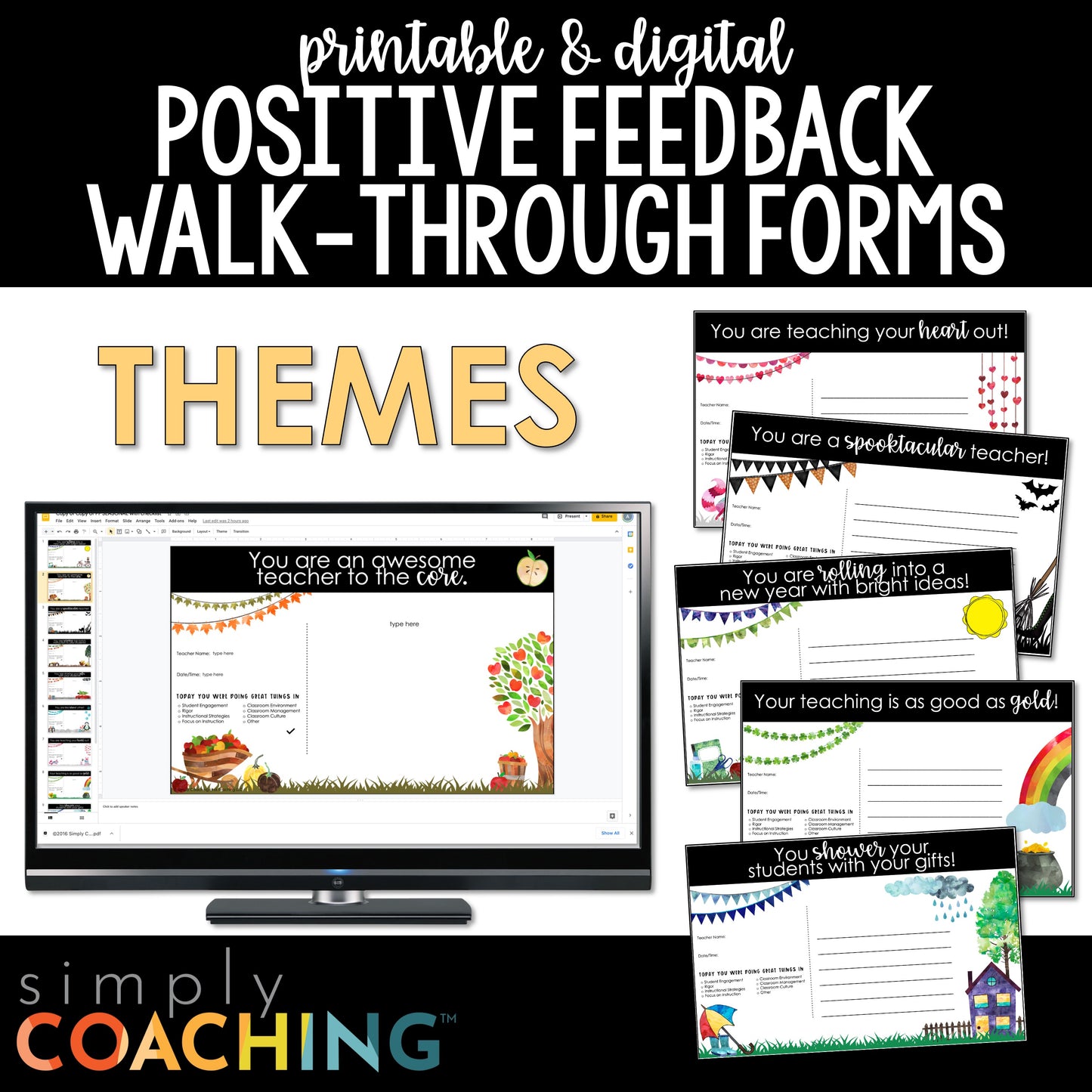 Themed Positive Feedback Walkthrough Forms (Seasonal) | Instructional Coaching